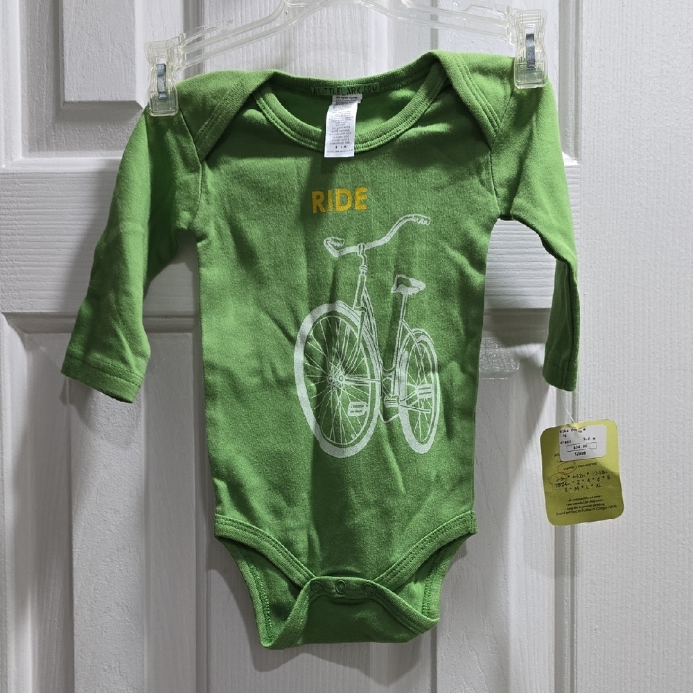 ALittleLark Green Bicycle Print Onesie Baby Size 3-6M
